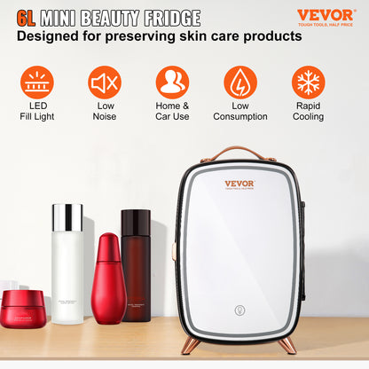 Mini Skincare Fridge with LED Mirror